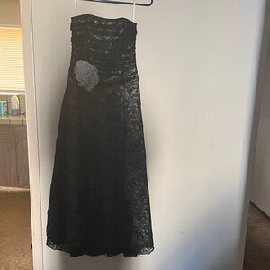 Scott McClintock Black Strapless Lace Dress with Floral Accent